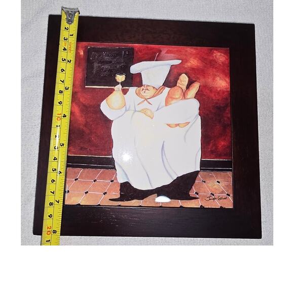 Jennifer Garant “Fat Chef” Framed Ceramic Tile Trivet / Wall Hanging - Picture 7 of 9